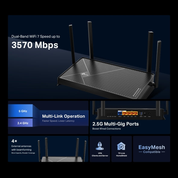 TP-Link Archer BE230 WiFi 7 Dual-Band Router 3.6 Gbps