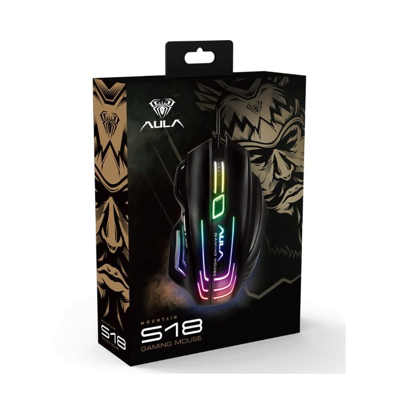ماوس الألعاب السلكي AULA S18 RGB بـ 7 أزرار و6400 نقطة لكل بوصة باللون الأسود