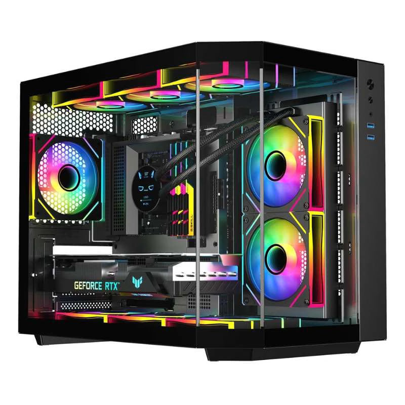 كيس ألعاب زجاجي مقوى من SAMA Neview 2771M MATX (3 مراوح ARGB مثبتة مسبقًا + مروحة ARGB HUB) - أسود