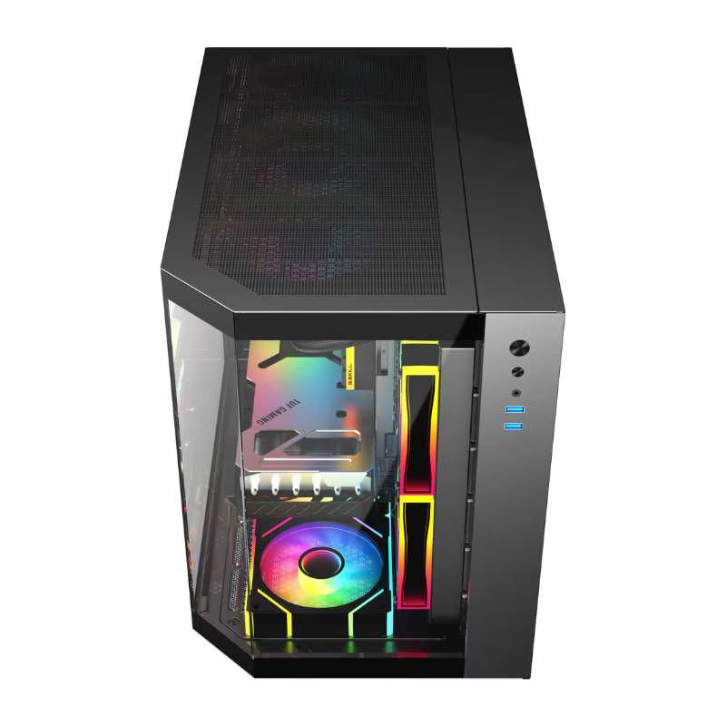 كيس ألعاب زجاجي مقوى من SAMA Neview 2771M MATX (3 مراوح ARGB مثبتة مسبقًا + مروحة ARGB HUB) - أسود