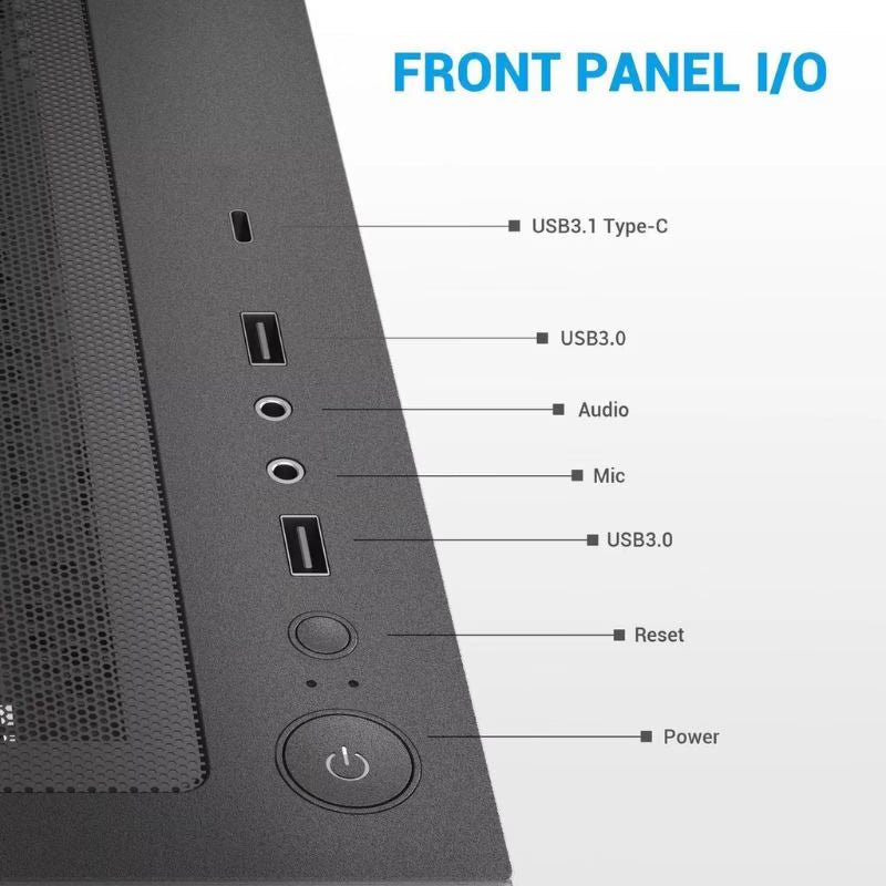 علبة كمبيوتر SAMA V40 ATX Mid Tower (مع 6 مراوح ARGB مثبتة مسبقًا) - أسود