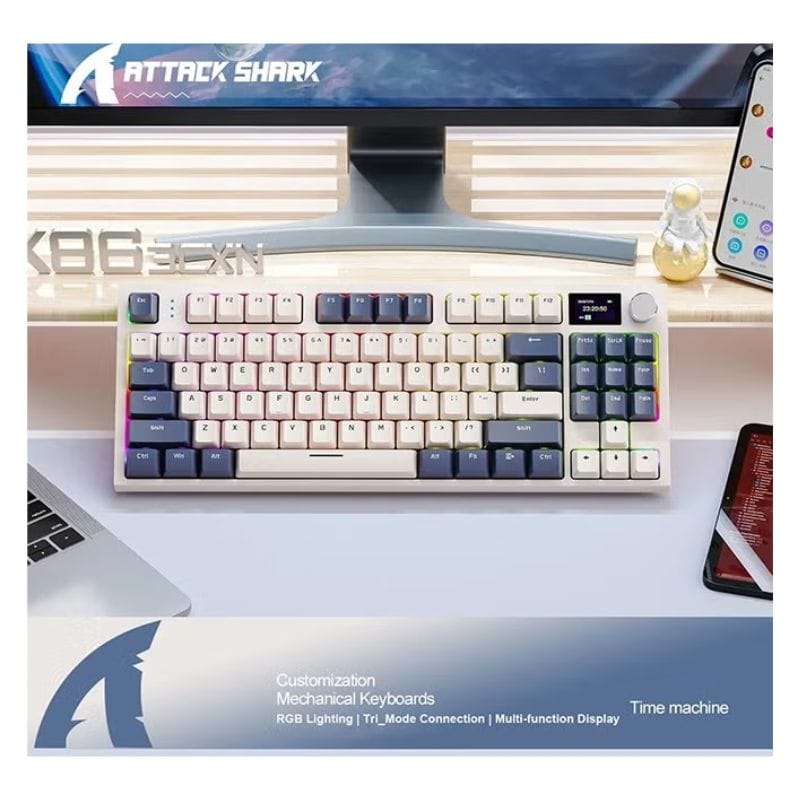 ATTACK SHARK K86 RGB Wireless Mechanical Gaming Keyboard - Retro Blue
