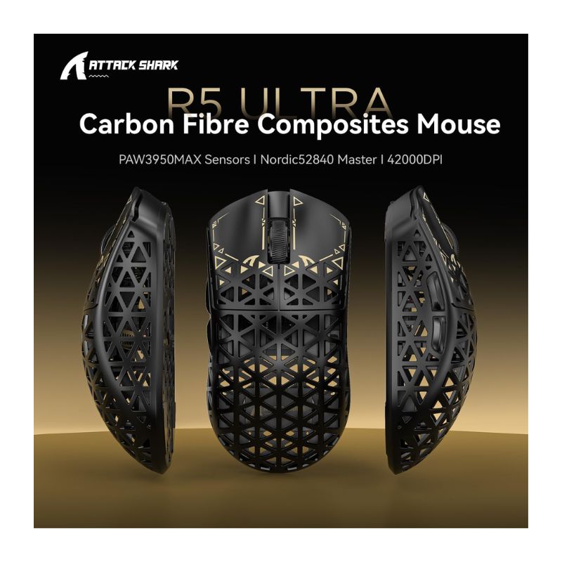Attack Shark R5 Ultra Carbon Fiber 42000 DPI RGB Wireless Gaming Mouse – Black