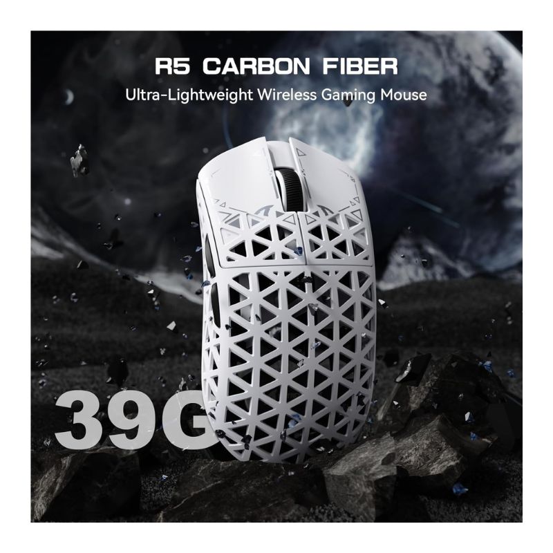 Attack Shark R5 Ultra Carbon Fiber 42000 DPI RGB Wireless Gaming Mouse – White