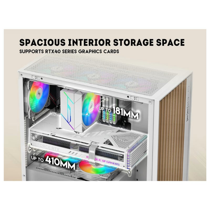 كيس ألعاب ميد تاور SAMA V-Nature SV-05 ATX للوحة الأم بتوصيل خلفي BTF (4 مراوح ARGB مثبتة مسبقًا) - أبيض