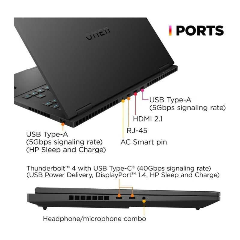 لابتوب الألعاب HP OMEN 16-WF0083 – معالج Core i9-13900HX، 16 جيجابايت رام، 1 تيرابايت SSD، شاشة 16.1 بوصة FHD 165Hz، بطاقة رسومات NVIDIA GeForce RTX 4060 8GB، ويندوز 11، لوحة مفاتيح بإضاءة خلفية، لون أسود شادو