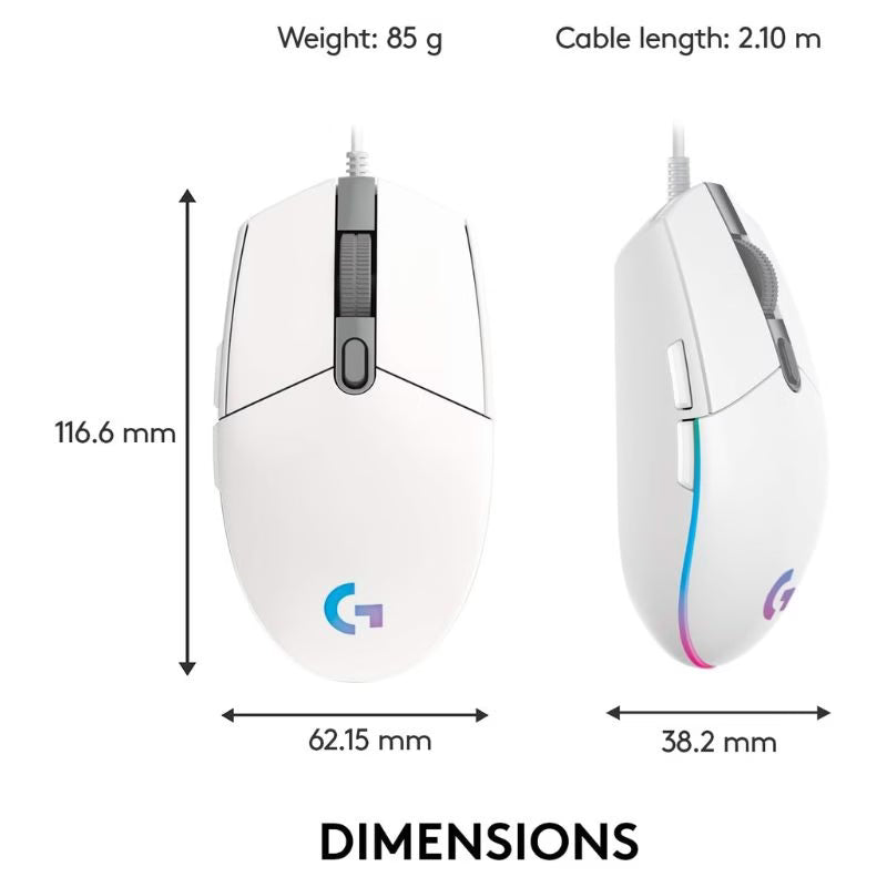 ماوس الألعاب لوجيتك G102 لايت سينك RGB – أبيض