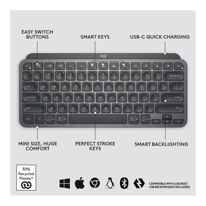 لوحة مفاتيح لاسلكية صغيرة أنيقة Logitech MX Keys Mini – أسود