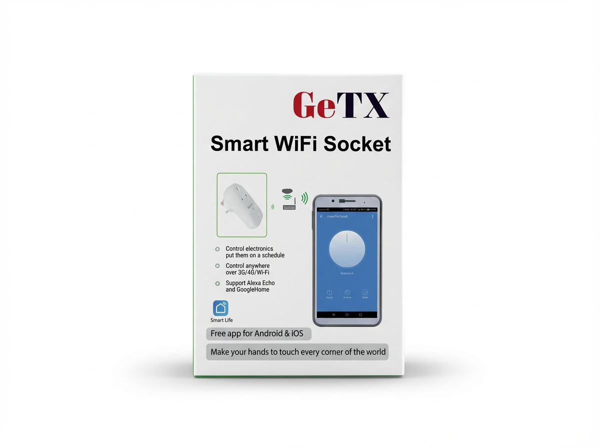 مقبس طاقة ذكي GeTX Smart WiFi مع مؤشر WiFi، يدعم الهواتف الذكية وGoogle Home وAlexa Echo، للأجهزة المنزلية - قابس بريطاني