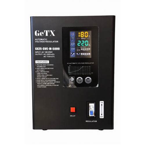 GetX 5KVA Automatic Servo Voltage Stabilizer GXZS-M-1-1-5 | Single Phase AVR 160–250V Input | 220V Output ±3% | Over/Under Voltage Protection