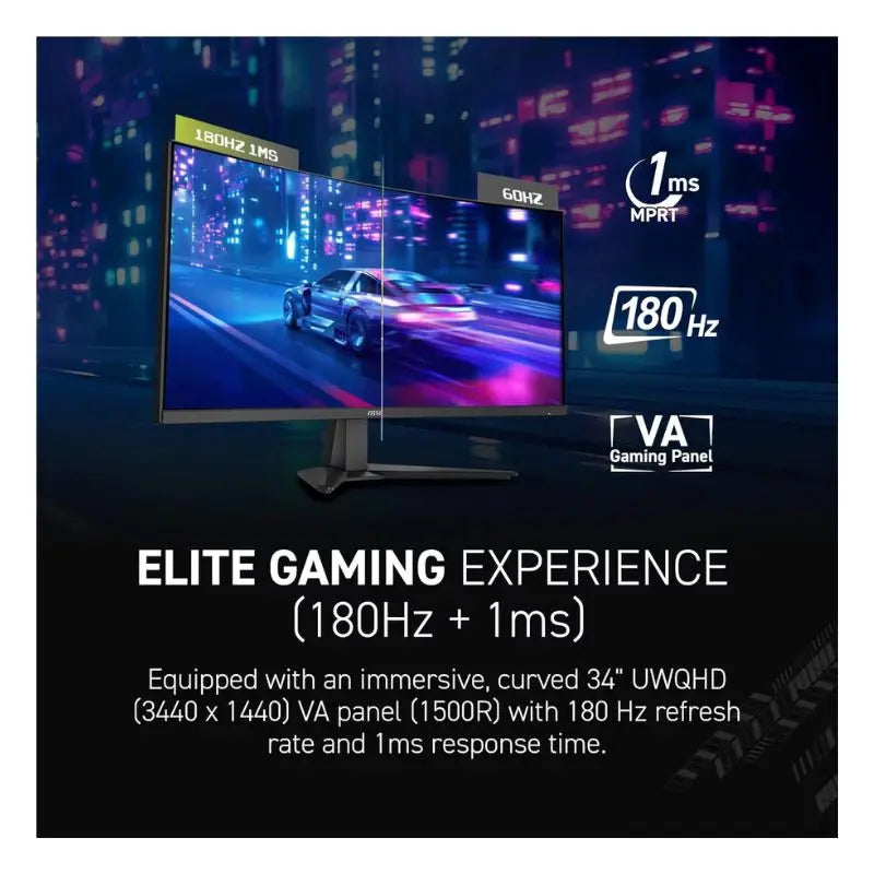 شاشة ألعاب منحنية MSI MAG 346CQ بحجم 34 بوصة ودقة 3440 × 1440 (UWQHD) ومعدل تحديث 180 هرتز – أسود