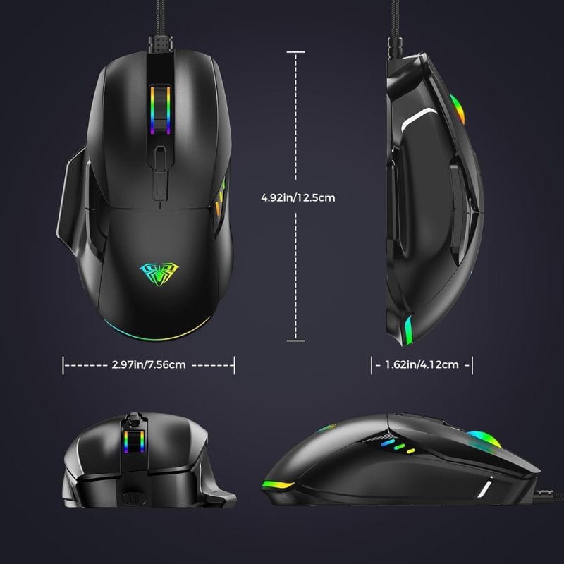 ماوس الألعاب AULA F815 سلكي RGB 12800 نقطة لكل بوصة و6 أزرار ماكرو أسود