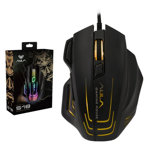 AULA S18 RGB 7-Buttons 6400 DPI Wired Gaming Mouse Black