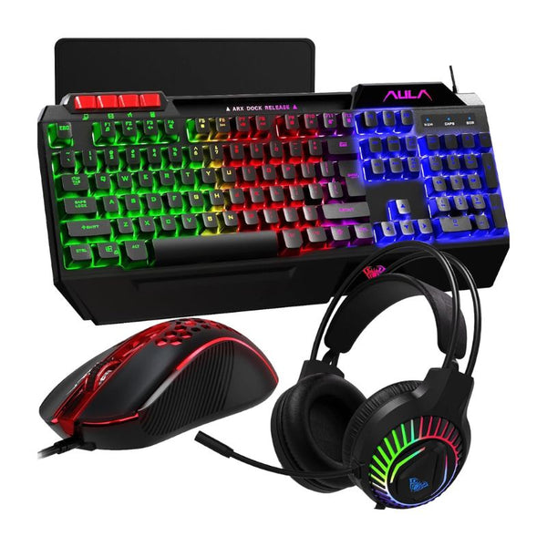 AULA T650 Gaming Keyboard Mouse Headset and Mousepad Combo - Black