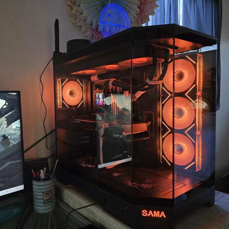 كيس ألعاب زجاجي مقوى من SAMA Neview 2771M MATX (3 مراوح ARGB مثبتة مسبقًا + مروحة ARGB HUB) - أسود