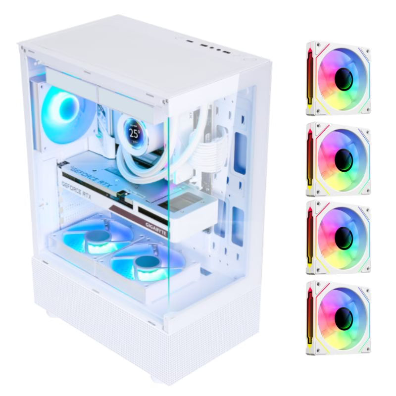 SAMA Neview 3321 ATX Mid Tower Gaming Case (4-ARGB Pre-installed fans &amp; Hub Control) - White