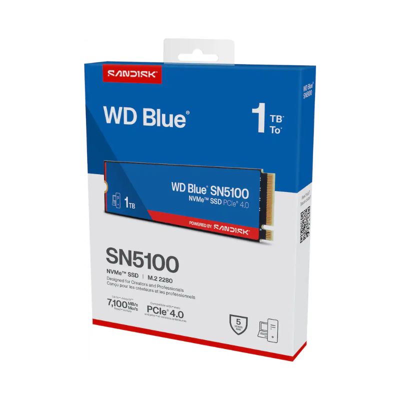 محرك أقراص الحالة الثابتة WD Blue SN5100 سعة 1 تيرابايت، سرعة 7100 ميجابايت/ثانية، M.2 NVMe، PCIe 4.0