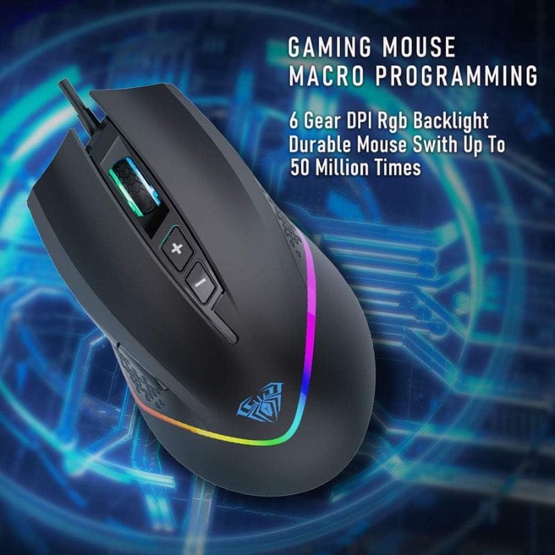 ماوس ألعاب سلكي مريح AULA F805 RGB بدقة 6400 نقطة لكل بوصة باللون الأسود