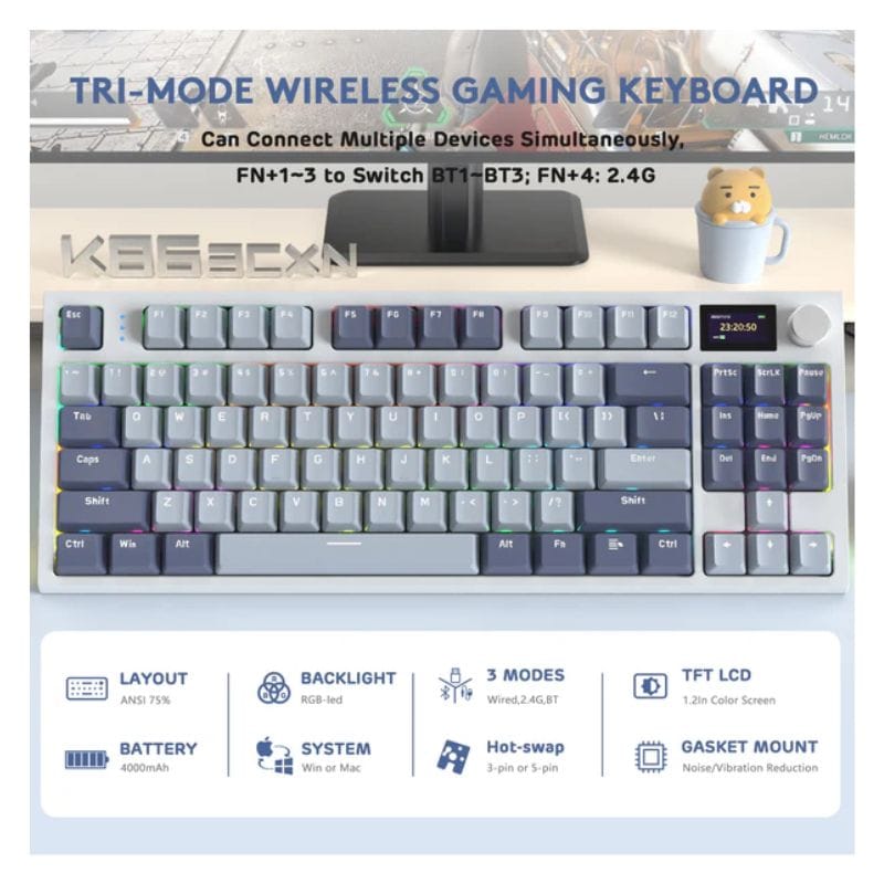 ATTACK SHARK K86 RGB Wireless Mechanical Gaming Keyboard - Lavender Blue