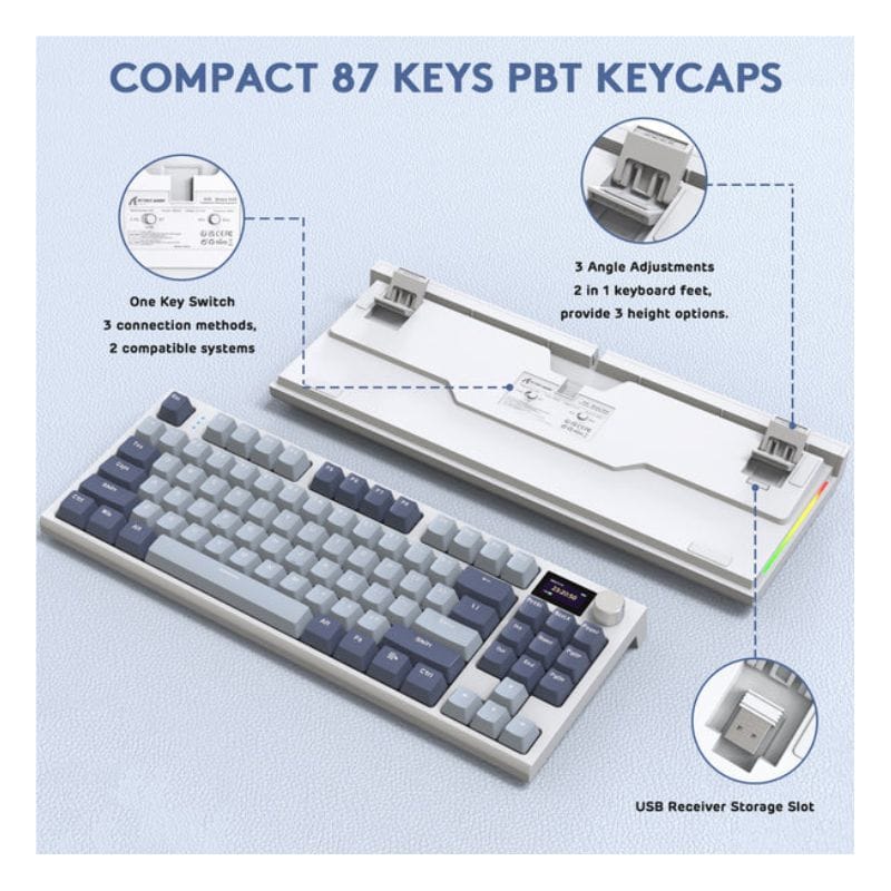 ATTACK SHARK K86 RGB Wireless Mechanical Gaming Keyboard - Lavender Blue