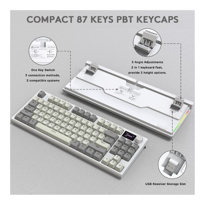 لوحة مفاتيح الألعاب الميكانيكية اللاسلكية ATTACK SHARK K86 RGB - رمادي