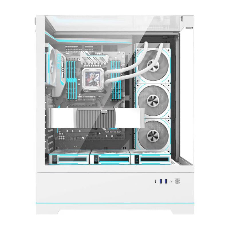 صندوق ألعاب DarkFlash DY450L Pro ATX من الزجاج المقسّى بدون مراوح - أبيض