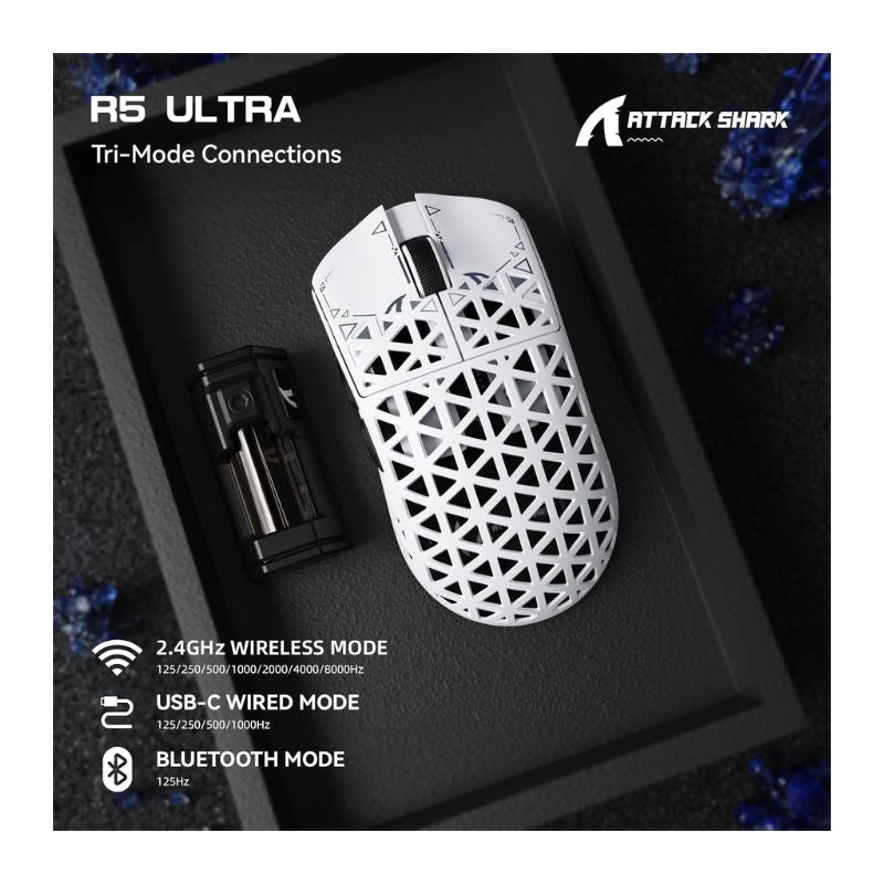 Attack Shark R5 Ultra Carbon Fiber 42000 DPI RGB Wireless Gaming Mouse – White