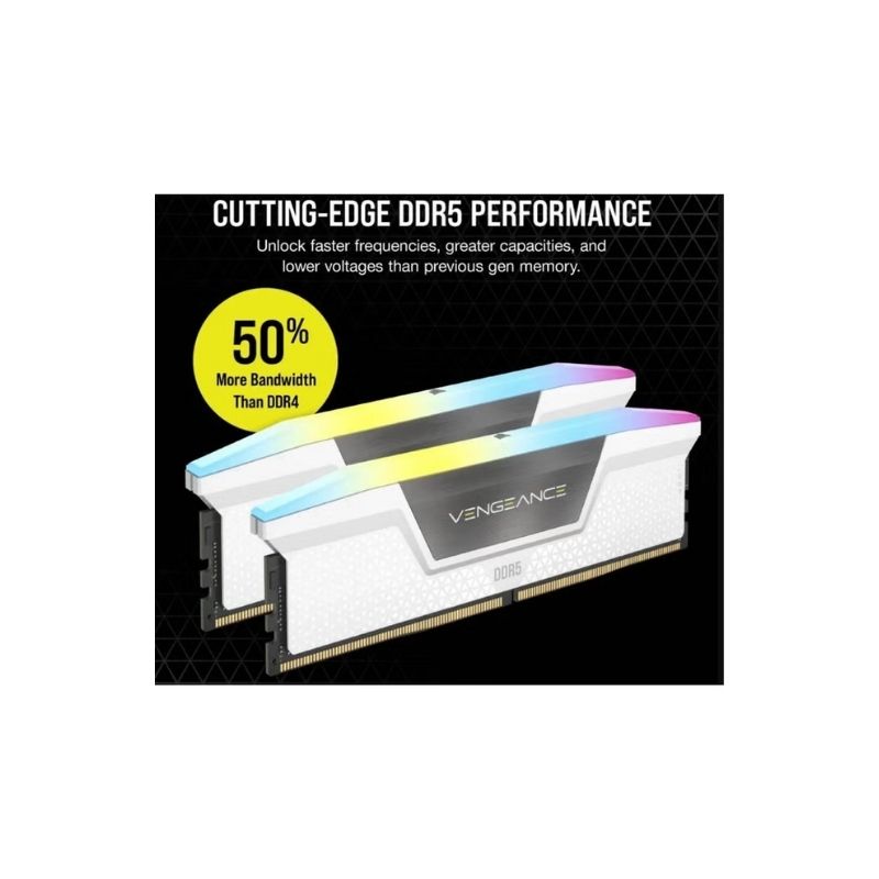 CORSAIR Vengeance RGB 32GB (2x16GB) DDR5 6200MHz CL36 Desktop Memory – White
