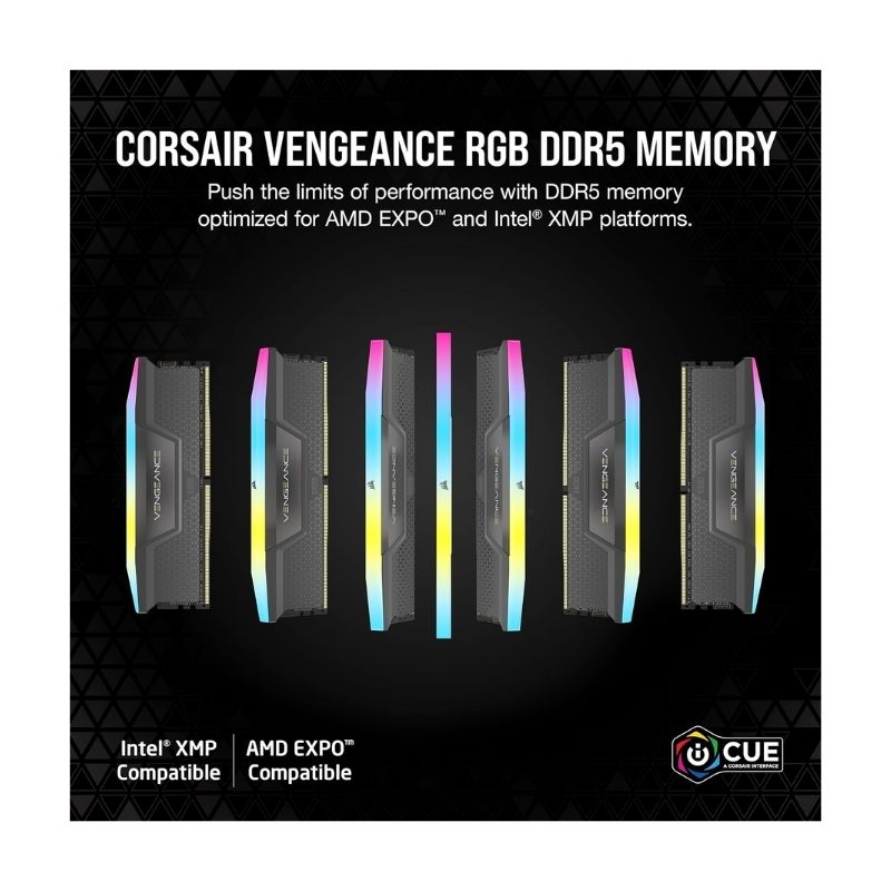 CORSAIR Vengeance RGB 32GB (2x16GB) DDR5 6400MHz CL36 Desktop Memory - Black