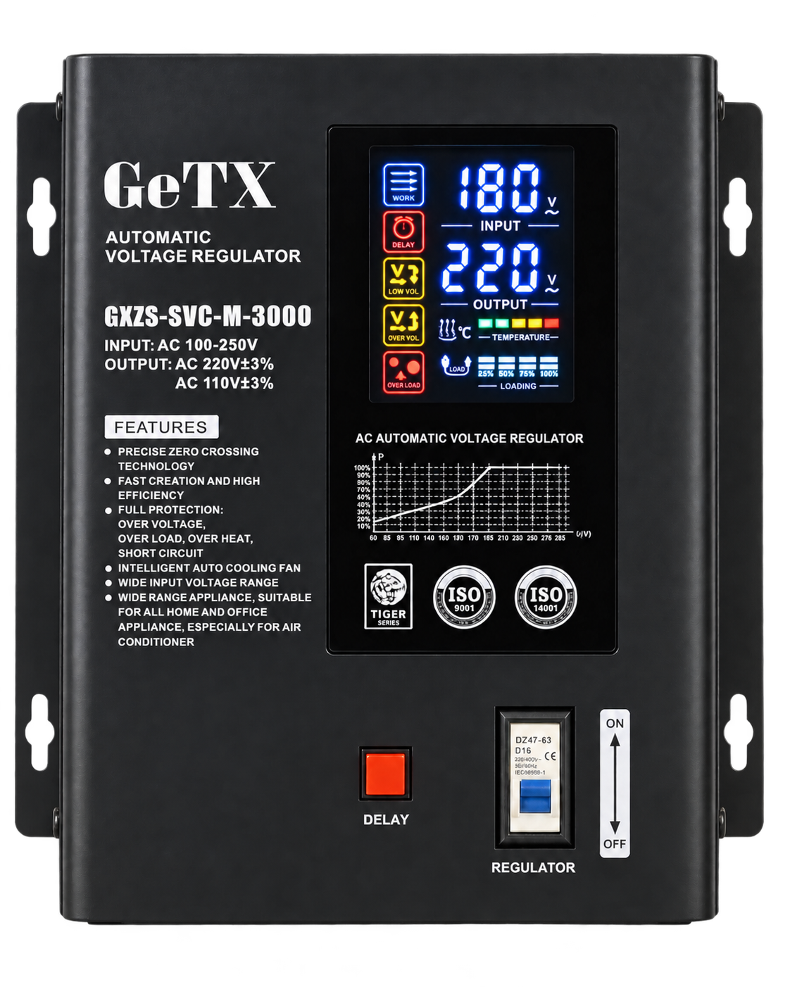 GeTX GXZS-SVC-M-3000 3000VA (2400W) Servo Voltage Stabilizer, Wall-Mount