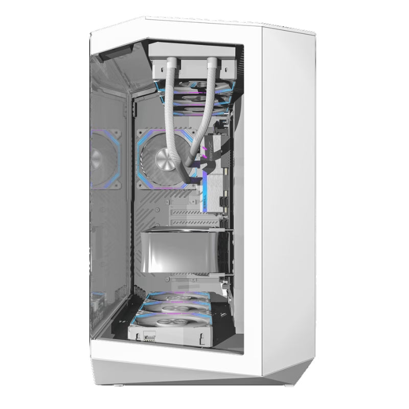 علبة كمبيوتر ألعاب DarkFlash DY470 ATX مع (4 مراوح ARGB مثبتة مسبقًا) - أبيض