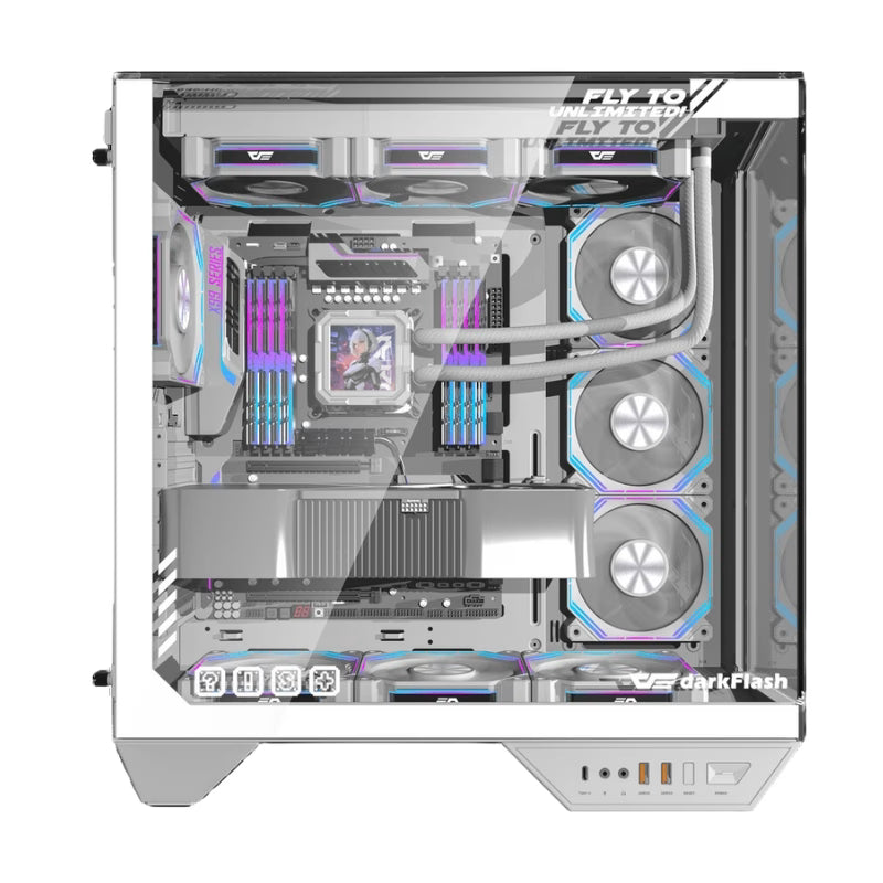 DarkFlash DY470 ATX Gaming PC Case With (4x Pre-installed ARGB fans) - White