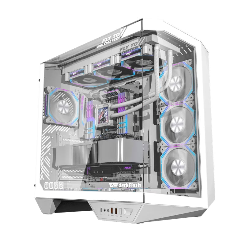 DarkFlash DY470 ATX Gaming PC Case With (4x Pre-installed ARGB fans) - White