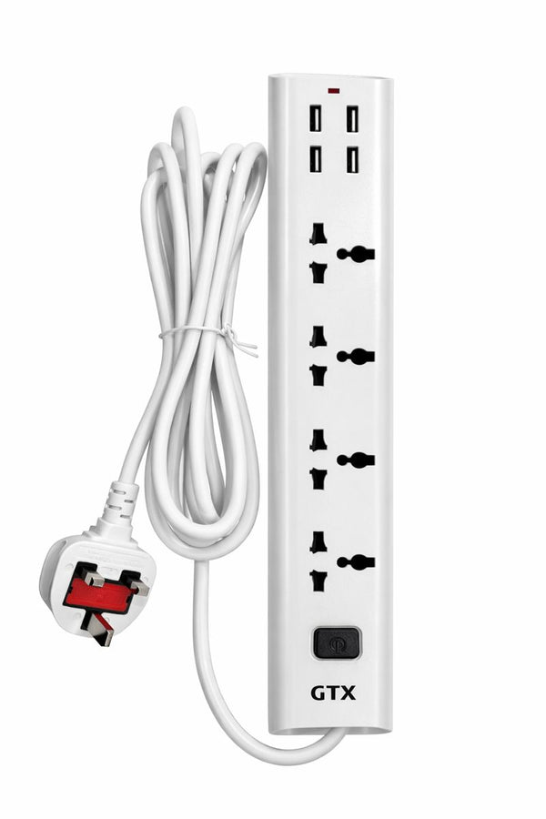 GeTX 4-Way Extension Socket with USB Charging – 3 Meter Power Cord MTS-160