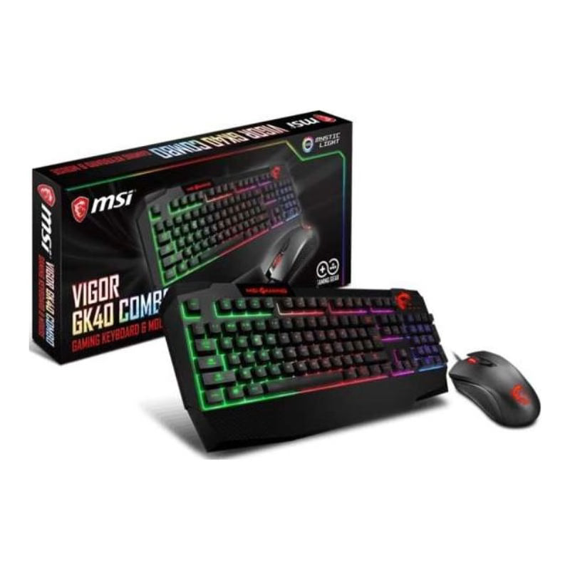 MSI VIGOR GK40 COMBO، لوحة مفاتيح ألعاب RGB، ماوس ألعاب Clutch GM10 - أسود
