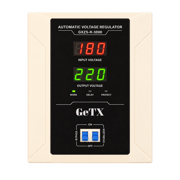 GeTX GXZS-R-3000 3000VA — صورة أمامية مفرّغة وقراءات تشغيل توضيحية