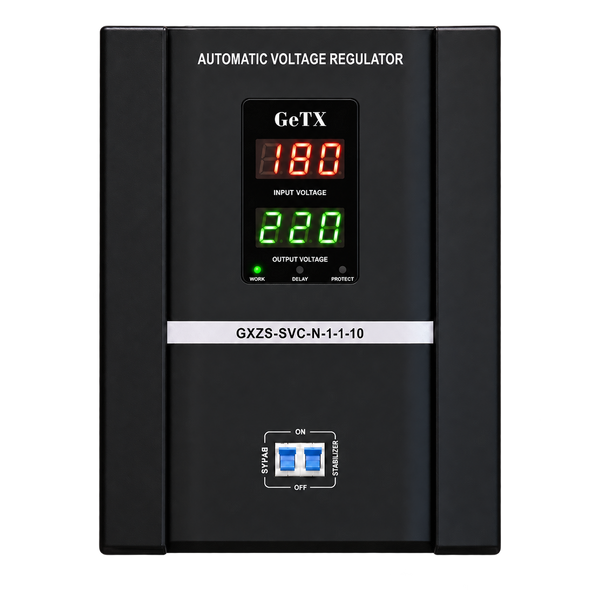 GeTX GXZS-SVC-N-1-1-10 10000VA — صورة أمامية مفرّغة وقراءات تشغيل توضيحية