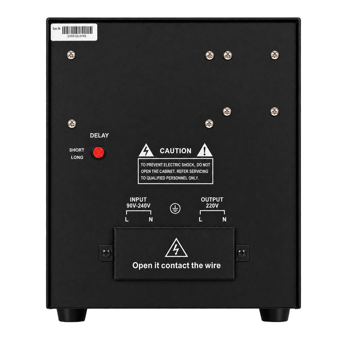 GeTX GXZS-SVC-N-3000 3000VA — صورة خلفية مفرّغة تظهر أطراف التوصيل وزر التأخير