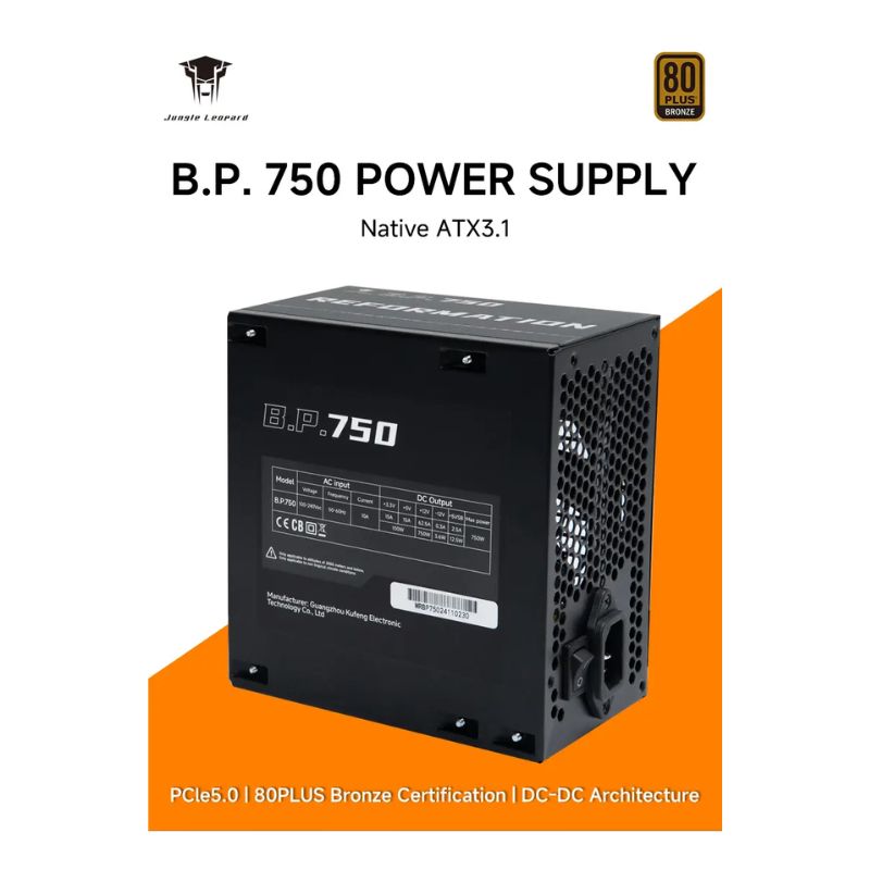 Jungle Leopard BP750 750W 80+ Bronze ATX3.1 PCIe 5.0 Full-Modular Power Supply - Black