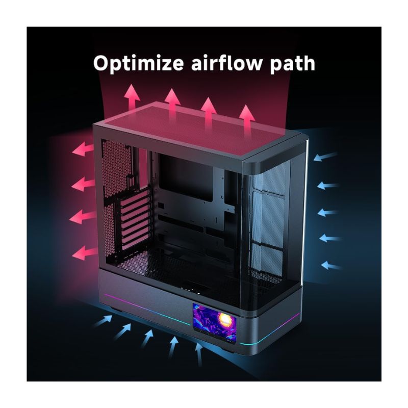صندوق الألعاب AC-02 Mid Tower ATX "جنجل ليوبارد" مع شاشة LCD (بدون مراوح) - أسود