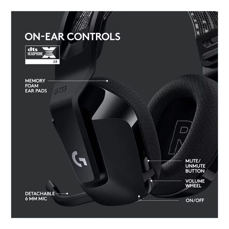 سماعة الألعاب اللاسلكية Logitech G733 LIGHTSPEED RGB – أسود