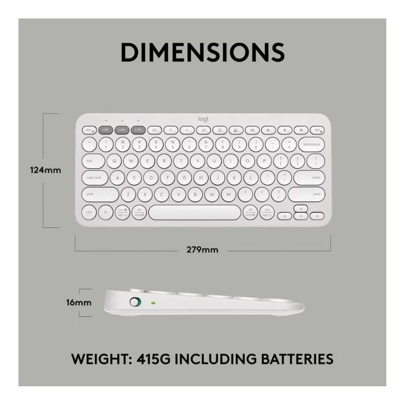 لوحة مفاتيح بلوتوث متعددة الأجهزة Logitech K380 – أبيض