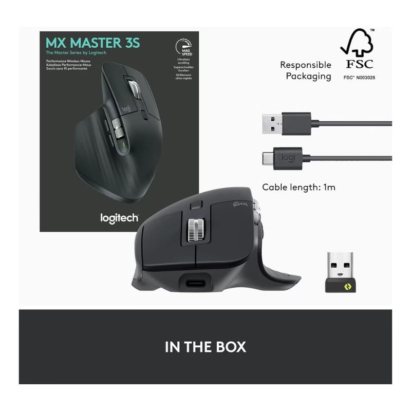 ماوس الألعاب اللاسلكي لوجيتك MX ماستر 3S - أسود