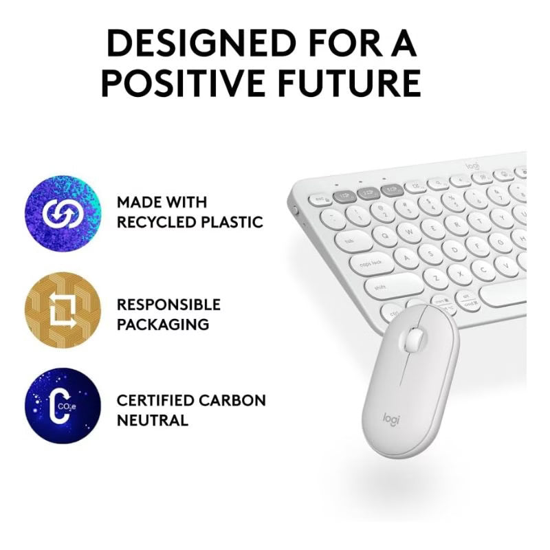 لوحة مفاتيح وماوس للألعاب لاسلكية Logitech Pebble 2 Combo – أبيض