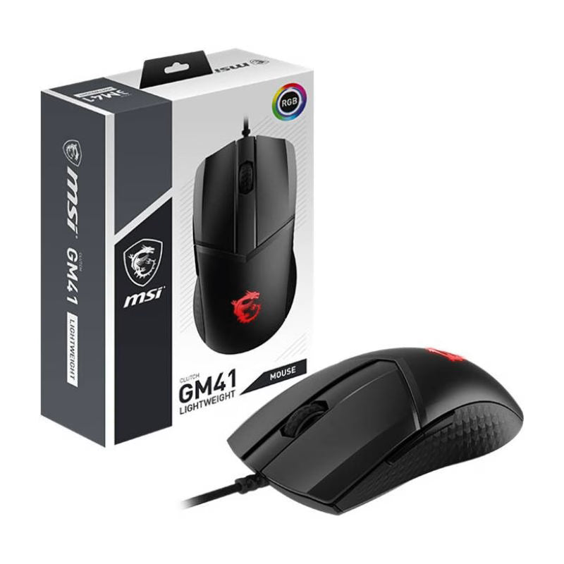 MSI Clutch GM41 Wired Lightweight , RGB Gaming Mouse - Black