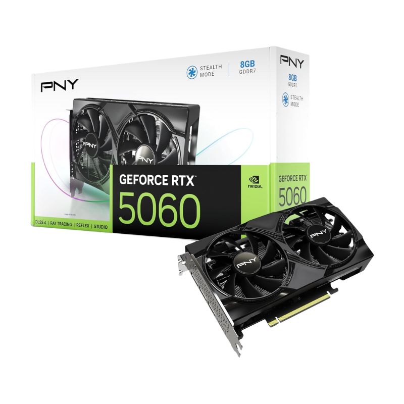 PNY GeForce RTX 5060 8GB Overclocked Dual Fan DLSS 4 Graphics Card – black