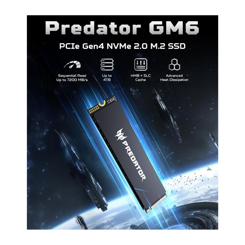 محرك أقراص الحالة الصلبة SSD من Acer Predator GM6 سعة 2 تيرابايت M.2 NVMe PCIe 4.0 بسرعة تصل إلى 7200 ميجابايت/ثانية (متوافق مع PS5)