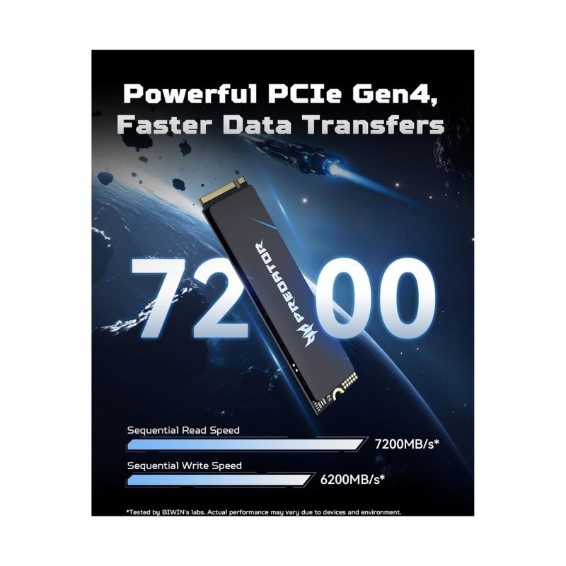 محرك أقراص الحالة الصلبة SSD من Acer Predator GM6 سعة 2 تيرابايت M.2 NVMe PCIe 4.0 بسرعة تصل إلى 7200 ميجابايت/ثانية (متوافق مع PS5)