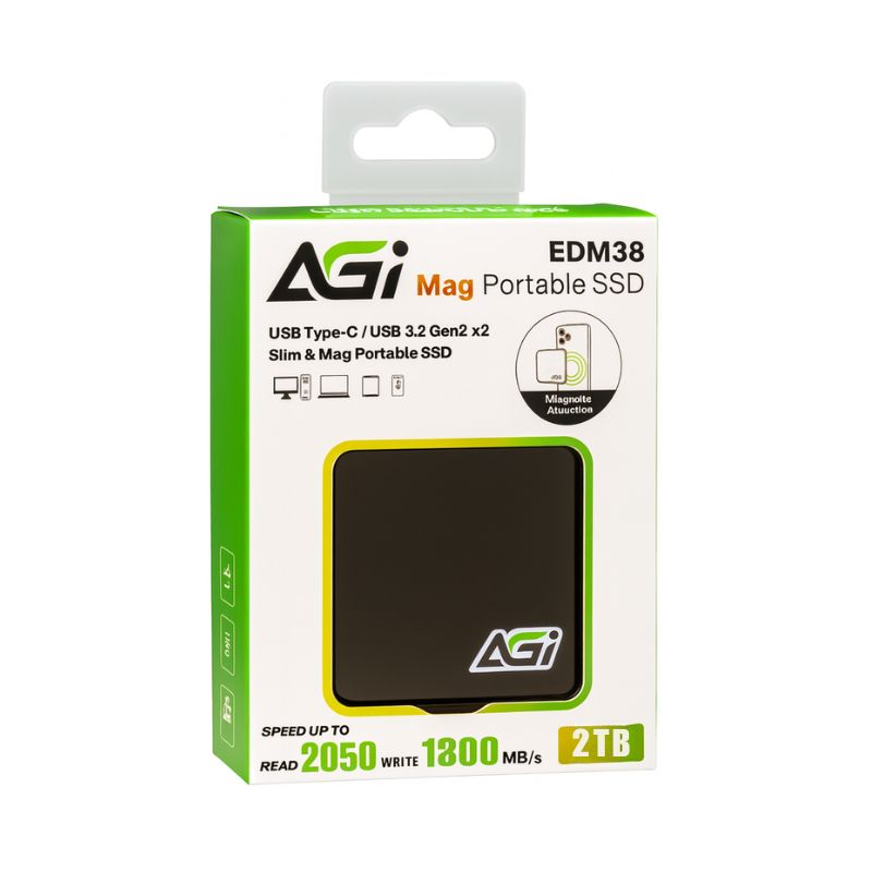 AGI EDM38 2TB Magnetic Portable External SSD (IPhone 15 Compatible)