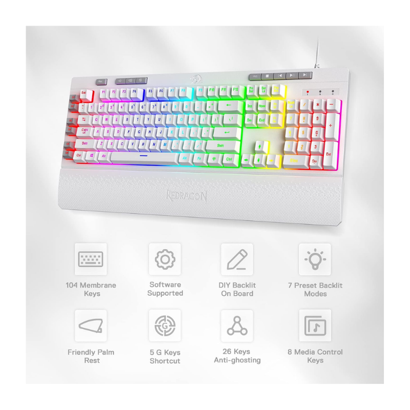Redragon K512 SHIVA RGB – White Wired Gaming KeyboardRedragon K512 SHIVA RGB – White Wired Gaming Keyboard